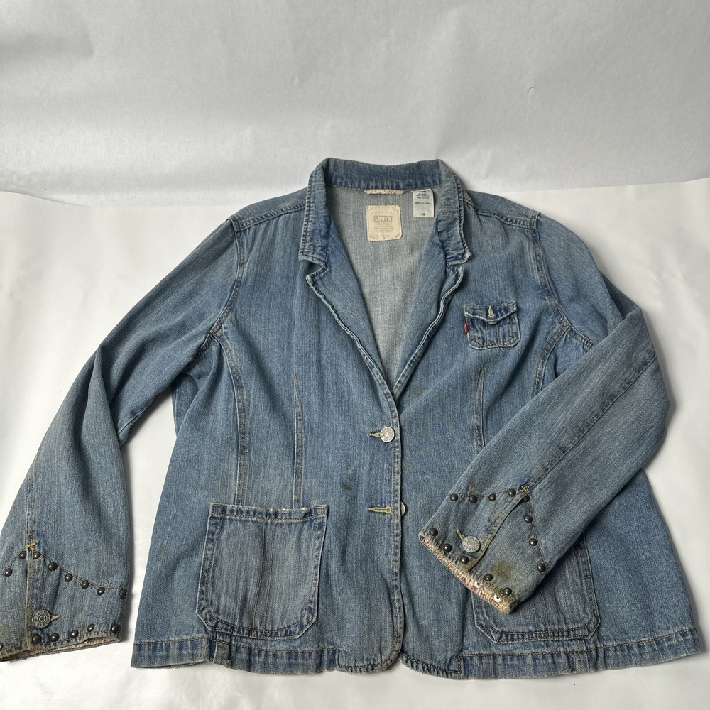 Vintage Levis Blue Denim Tab Twills Blazer Jean Jacket Metal Embellishments 3X
